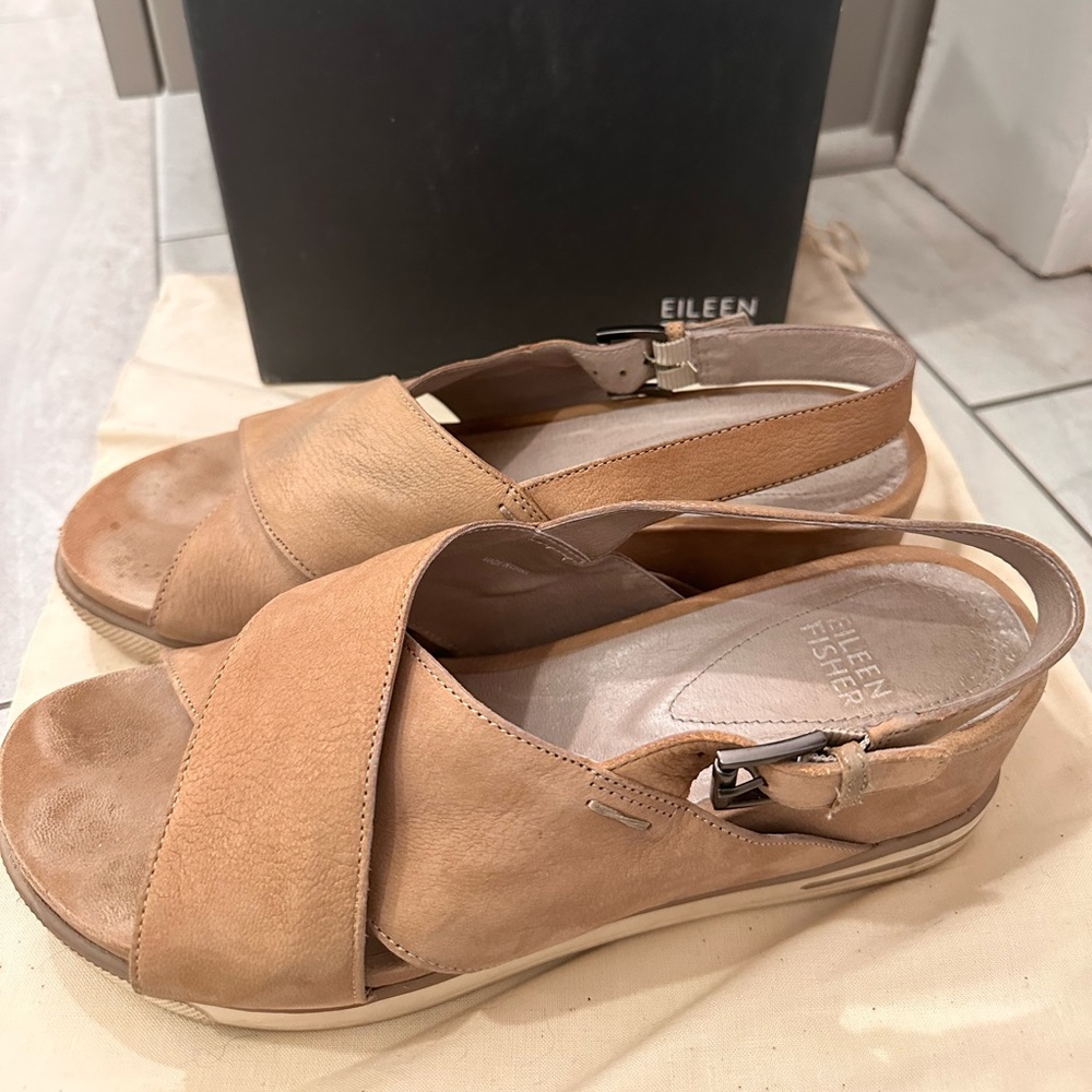 Eileen Fisher wedge heel in tumbled nubuck size 8.5